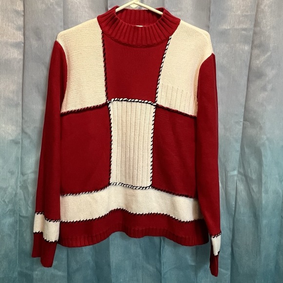 Liz Claiborne‎ Liz Sport Women's Mock neck Sweater Long Sleeve Red/white XL - Picture 5 of 5